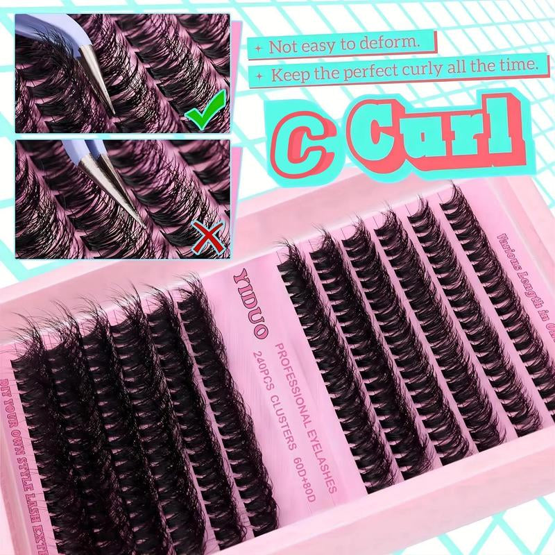 10-20Mm Mixed Individual Cosmetic False Lashes Clusters, 240Pcs/234Pcs/300Pcs/308Pcs Fluffy Curly Thick Fake Eyelashes, Lightweight Makeup Enhancement Lashes Clusters Kit, Lashes Strips Eyelashes Extension Clusters, Fall, Meatball in Makeup